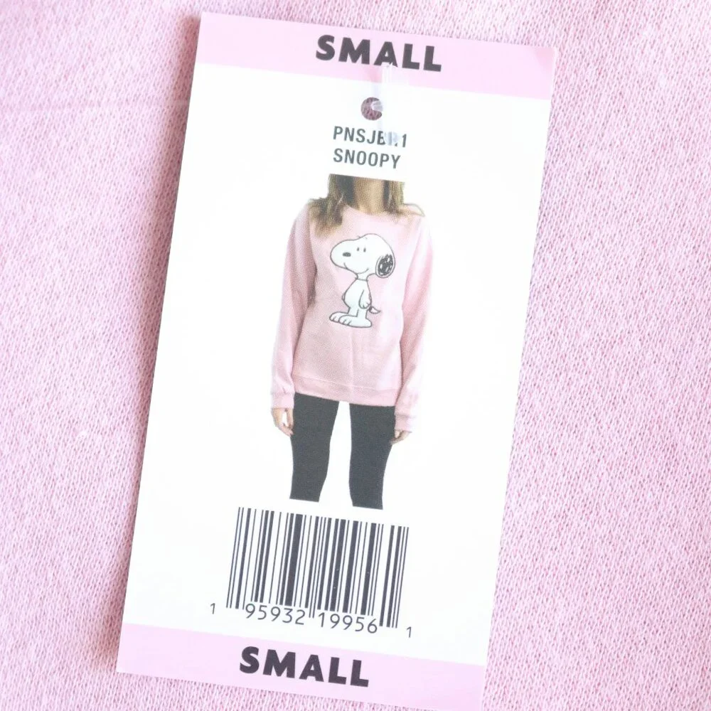 Peanuts | Snoopy Chenille Embroidered Patch Soft Fleece Pink Sweatshirt NWT | S - Picture 5 of 13